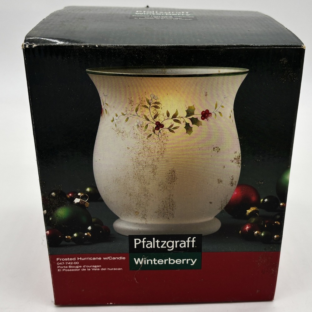 Pfaltzgraff Winterberry Frosted Hurricane Candle Holder Christmas White Good